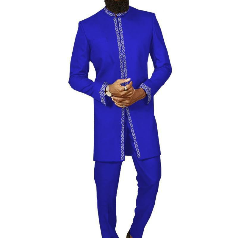 Simple Men's Long African Printed Cotton Men's Suit