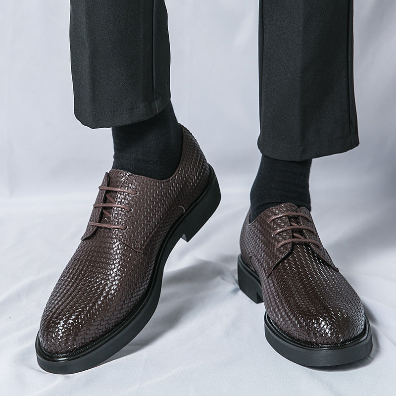 Chaussures en cuir tissé 3D grande taille pour hommes et jeunes, chaussures britanniques à plateforme