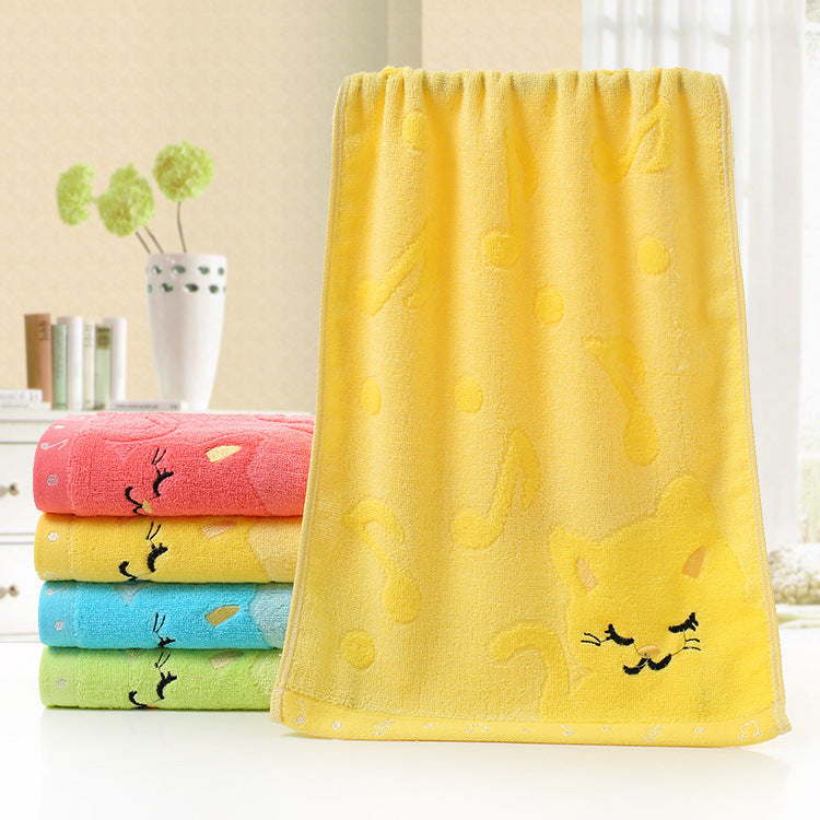 Bamboo Fiber Children's Jacquard Embroidery Notes Cat Small Towel