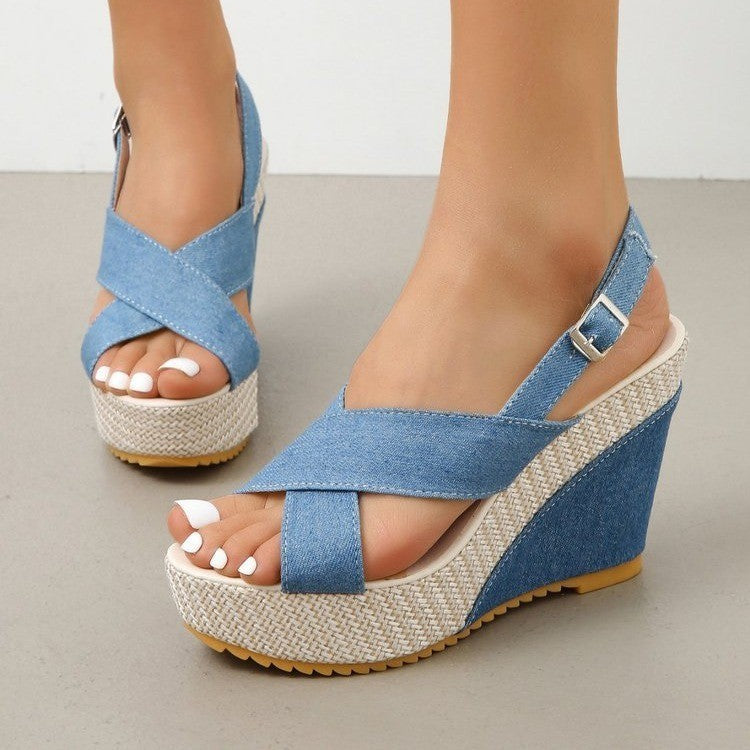 Women's Platform Wedge Sandals Plus Size Denim