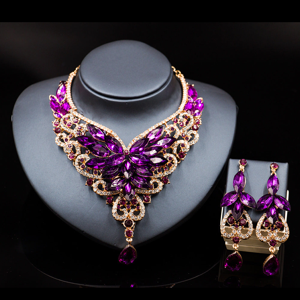 2021 speed selling explosion, African, European and American color exaggerated bride necklace earrings set of alloy manufacturers