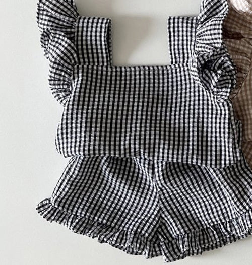 Costume à carreaux pour bébé fille à la mode