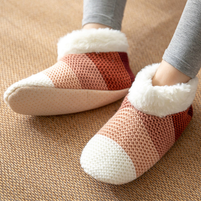 Women's Color-matching Knitted Plush Floor Socks Home Indoor Warm Non-slip Carpet Socks Winter Fashion