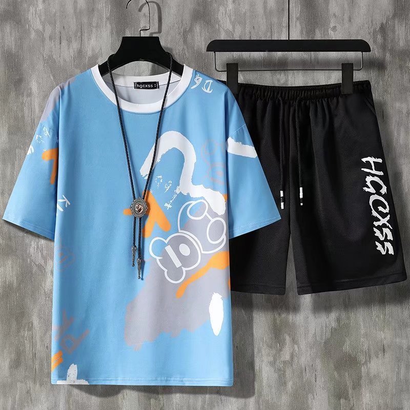 Summer Ice Silk  Men's Short Sleeve Shorts Suit