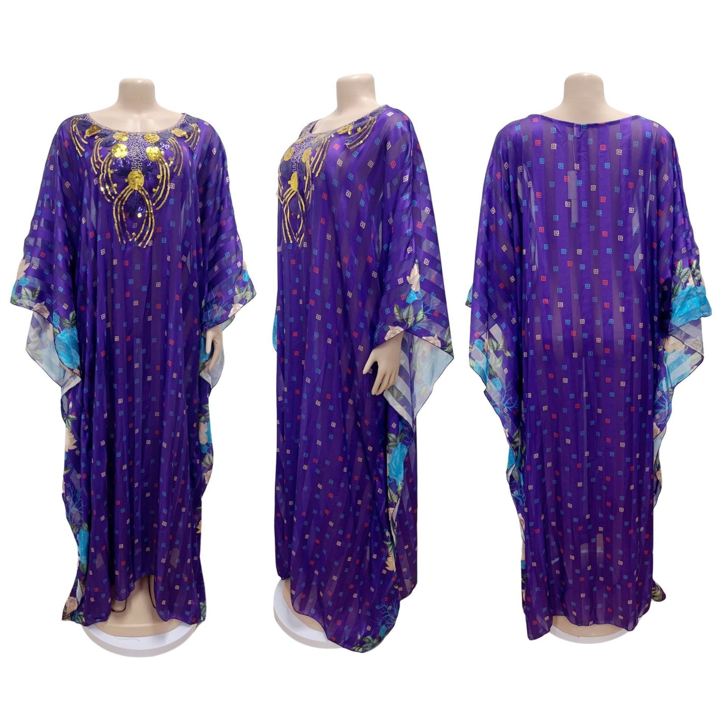 Middle East Muslim Beads Sequins Printing Long Robe African Dress