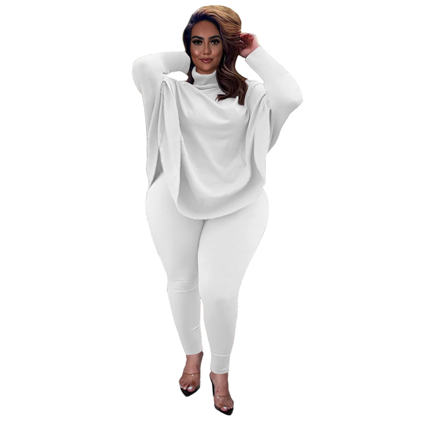 Women's Fashion Casual Solid Color Doll Sleeve Top Trousers Suit