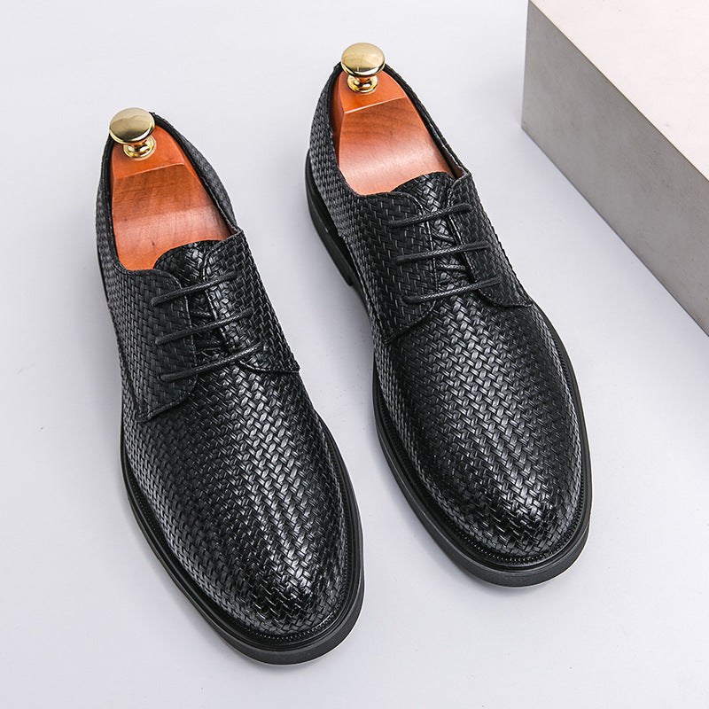 Chaussures en cuir tissé 3D grande taille pour hommes et jeunes, chaussures britanniques à plateforme