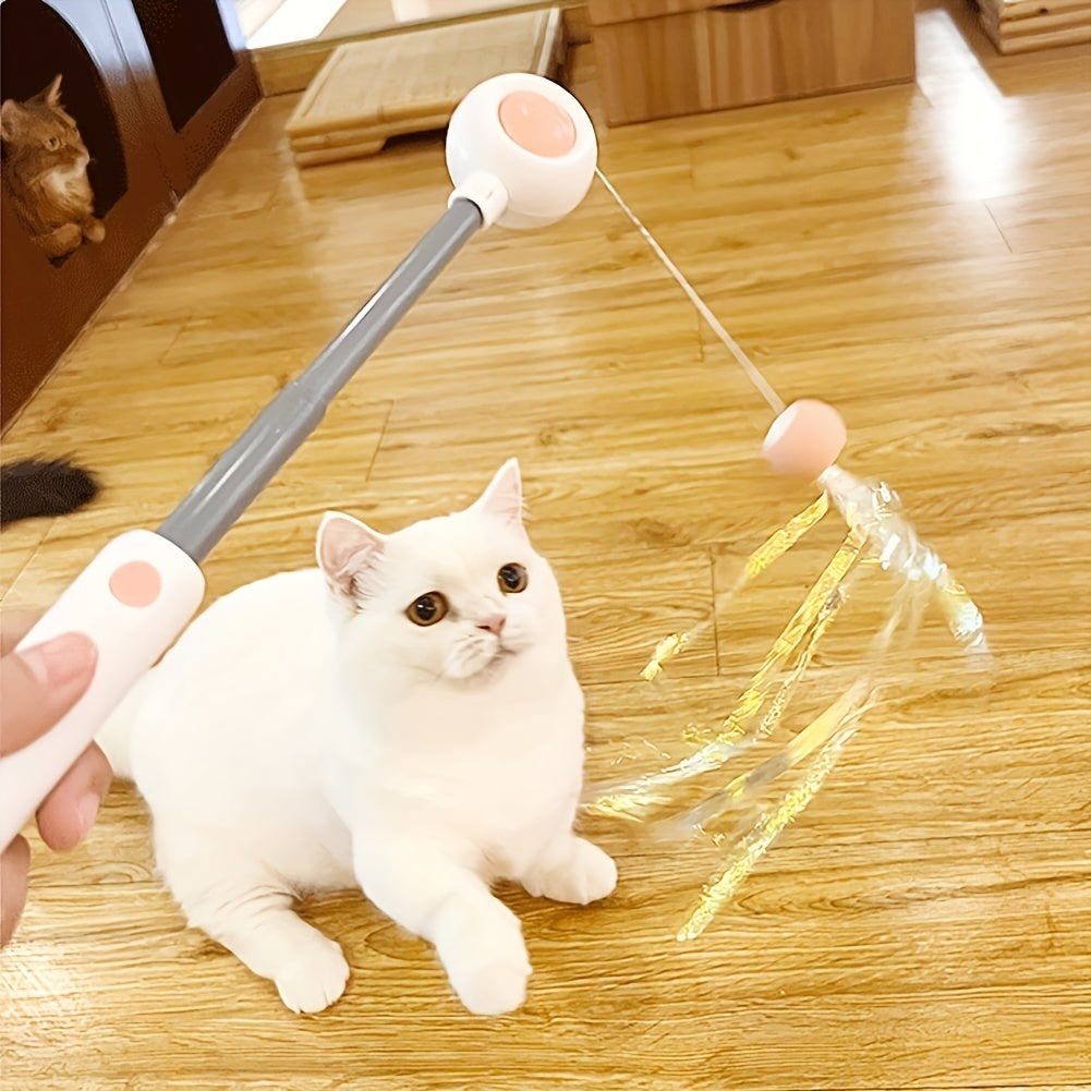 Bâton de jeu pour chat, baguette rétractable pour chat avec tête de rechange, jouet en plumes pour chat, jouet interactif pour chat d'intérieur pour soulager l'ennui et l'exercice