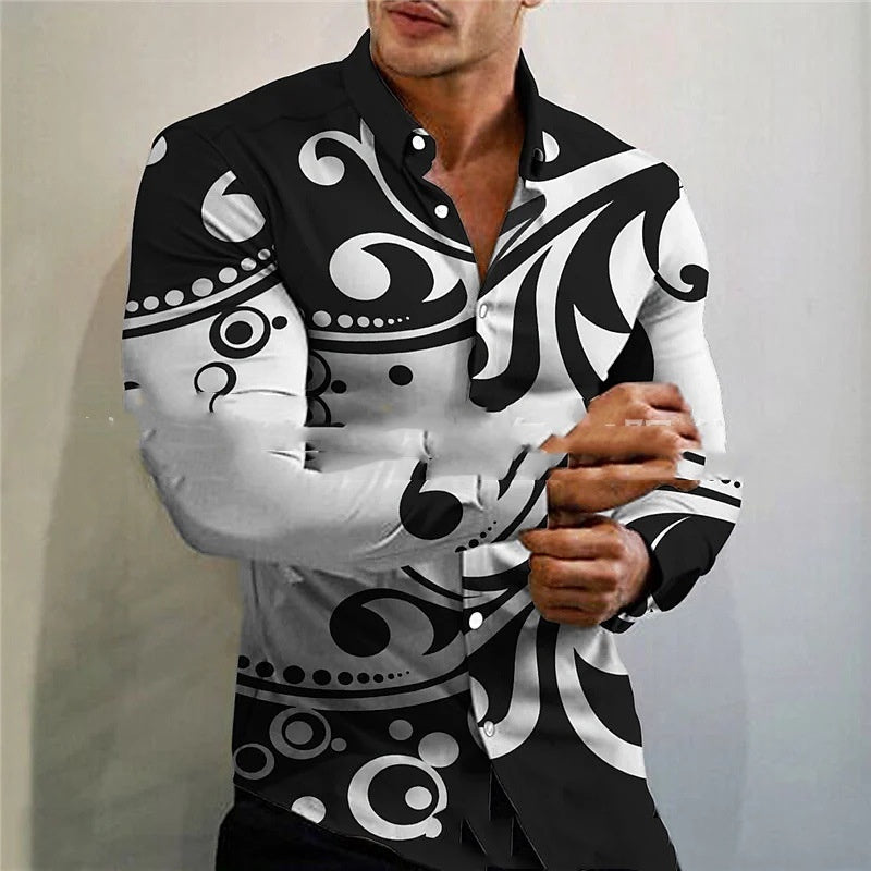 New Men's Long-sleeve Shirt 3D Printed Casual Slim Fit