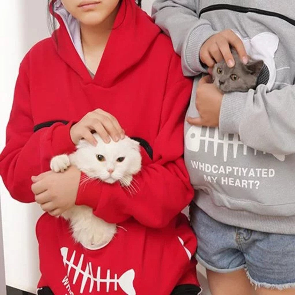 Women Hoodie Sweatshirt With Cat Pet Pocket Design Long Sleeve Sweater Cat Outfit