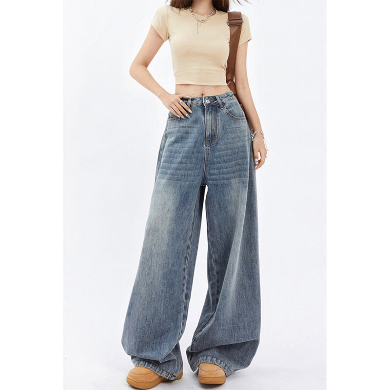 Women's High Waist Wide Leg Jeans Baggy Straight Trousers