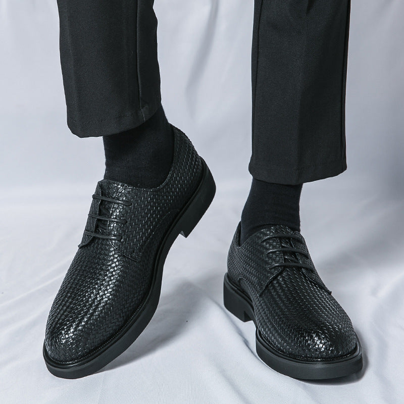 Chaussures en cuir tissé 3D grande taille pour hommes et jeunes, chaussures britanniques à plateforme