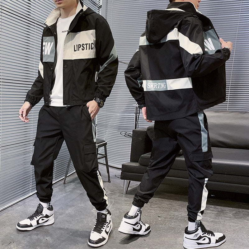 Fashion long sleeve patchwork contrast sport suit