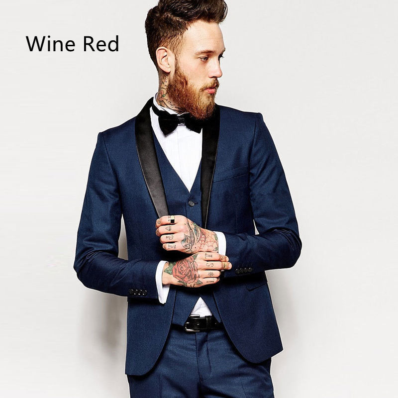 Men's Fashion Simple Solid Color Suit Three-piece Set