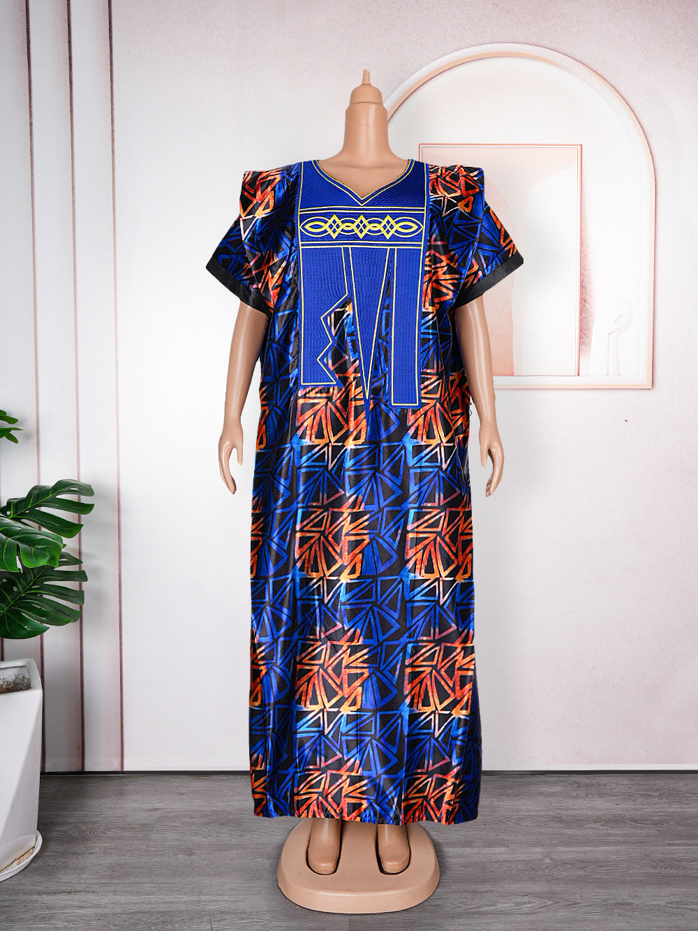 Plus Size Printed Dress Women's Embroidery Muslim Robe