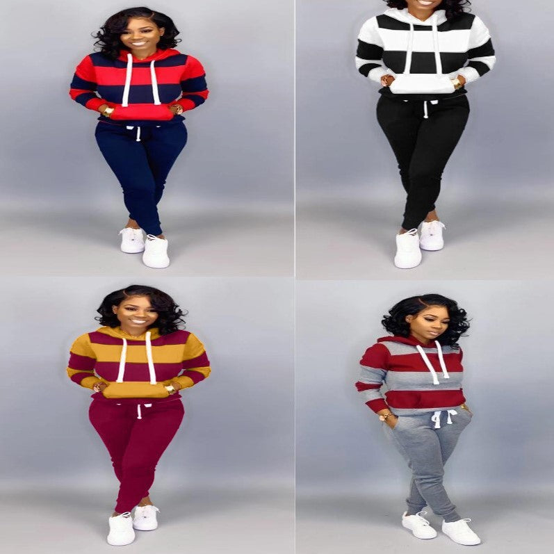 Women's Clothing Sweater Stitching Hooded Casual Sports Suit