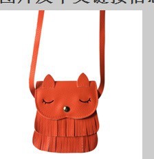 Girls change small bag children bags Pu all-match creative Xiekua package small fox tassel bag