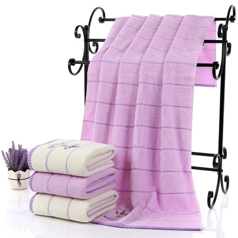 Lavender Soft Absorbent Embroidered Striped Bath Towel