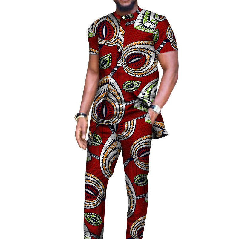 African Men's T-shirt And Pants Suit Cotton