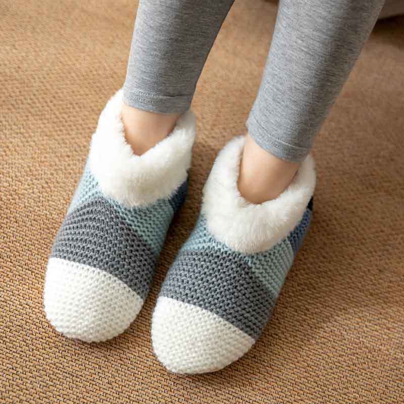 Women's Color-matching Knitted Plush Floor Socks Home Indoor Warm Non-slip Carpet Socks Winter Fashion