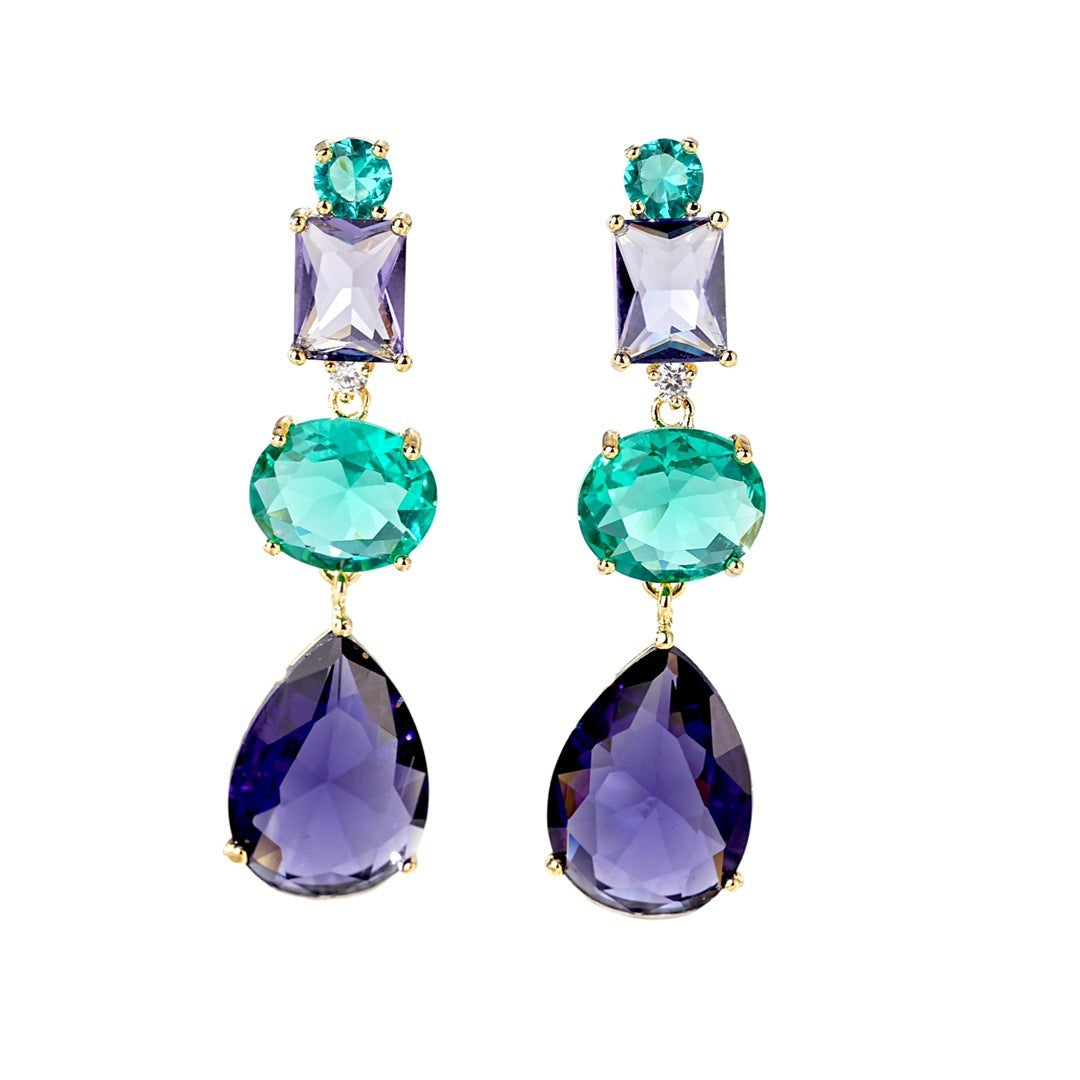 Exquisite Geometric Color Zirconium Drop-shaped Earrings