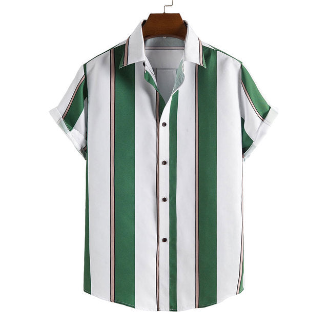 Men's Striped Printed Short Sleeved Shirt