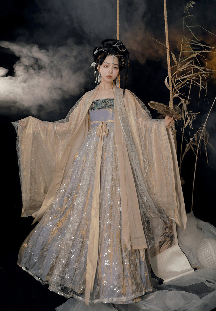 Han Tangelo Qi Chest Cheko Han Dress Tang Embroidery Woven Gold Chinese Traditional Han Clothing Flow Fairy Skirt With Wide Sleeves