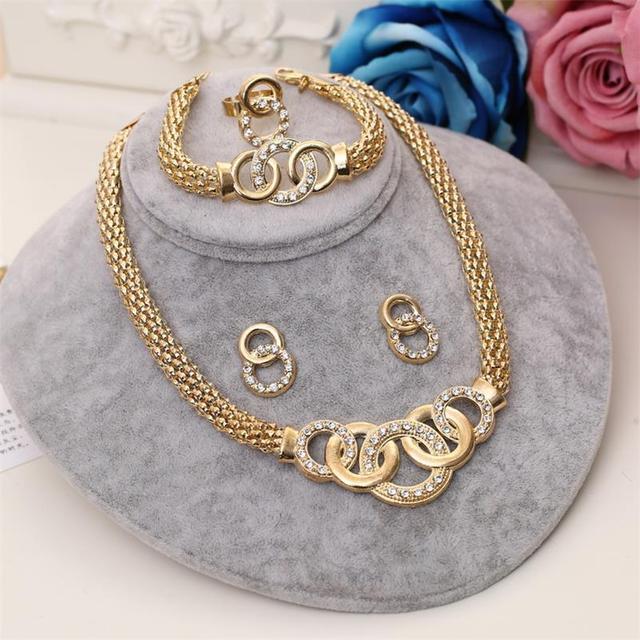 Women Cate Gold Bridal Jewelry Sets Rhinestone Pendan