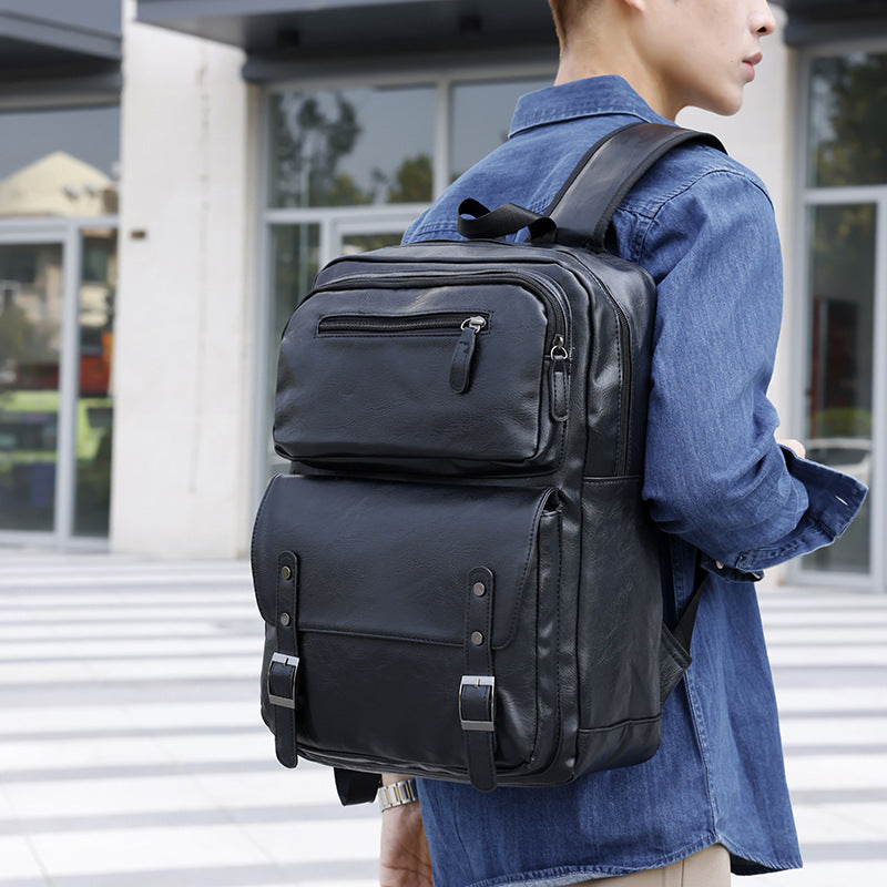 High-end Leather Texture Business Large Capacity Backpack