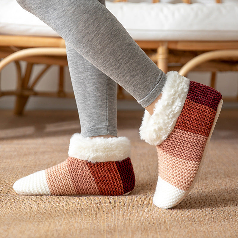 Women's Color-matching Knitted Plush Floor Socks Home Indoor Warm Non-slip Carpet Socks Winter Fashion