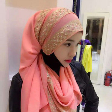 Hijab pearl chiffon sprinkled gold headscarf