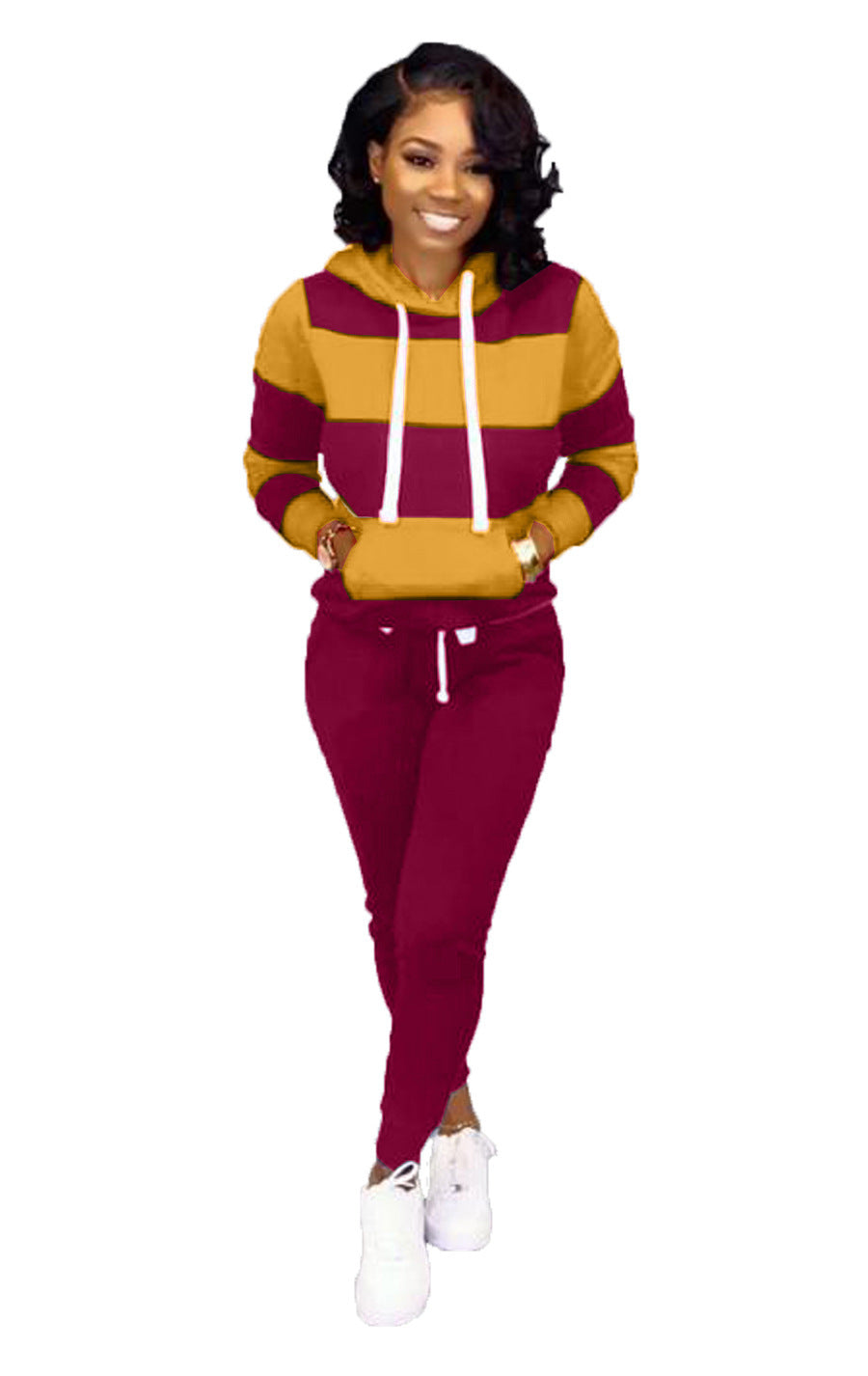 Women's Clothing Sweater Stitching Hooded Casual Sports Suit