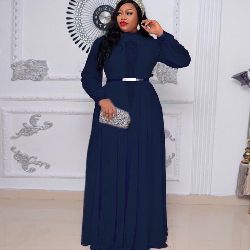 African Plus Size Long Sleeve Big Hem Chiffon Dress