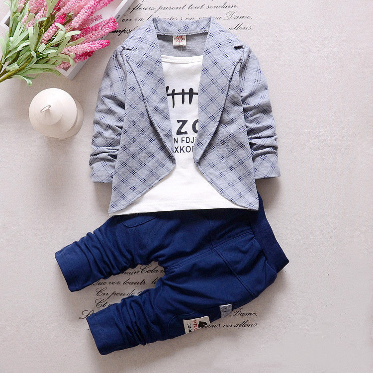 Boy'S Suit Cotton Fake Three-Piece Small Suit Suit 1-4 Years Old Children'S Two-Piece Suit