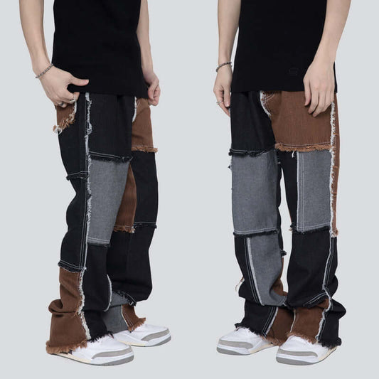 Men's Hip Hop Shredded Patch Flared Casual Jeans