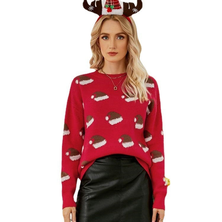 European And American Knitwear Autumn And Winter Pullover Round Neck Snowflake Christmas Sweater