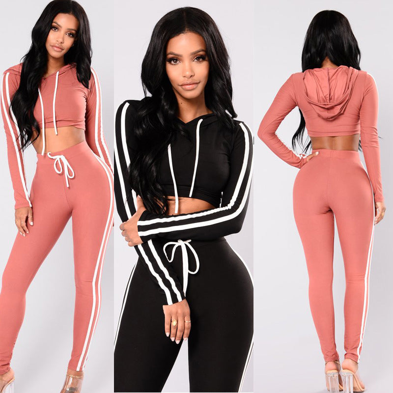 Women Ladies Tracksuit Crop Top Hoodies Sweatshirt Pants Sets Slim Wear Casual Suit