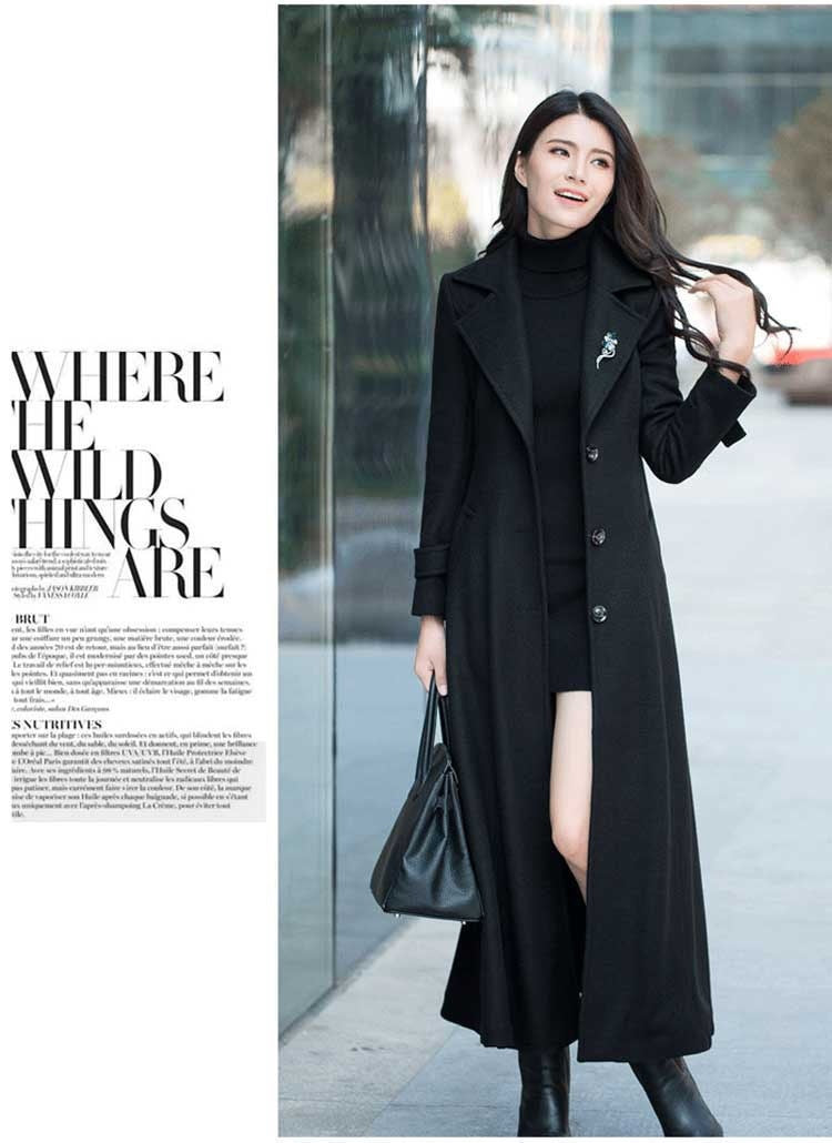 Thick Wool Slim-fit Hepburn Style Ultralong Overknee Overcoat For Women