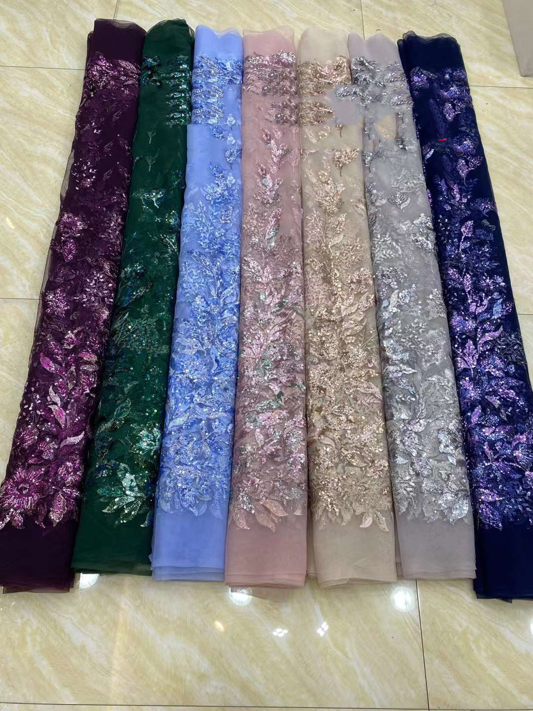 Beautiful Sequins Embroidered French Mesh Tulle Lace African Sequins Fabric