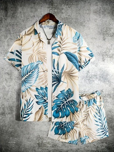 Printed Casual Men's Shirt And Shorts Two-piece Set