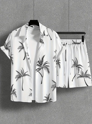 Printed Casual Men's Shirt And Shorts Two-piece Set