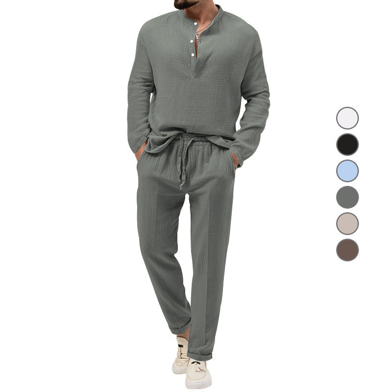 Solid Color Casual T-shirt Long Sleeve Shirt Trousers Suit