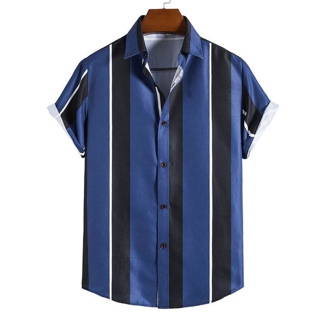 Men's Striped Printed Short Sleeved Shirt