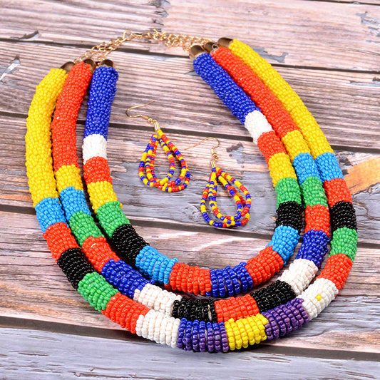 African Pattern Colorful Rice Bead Necklace