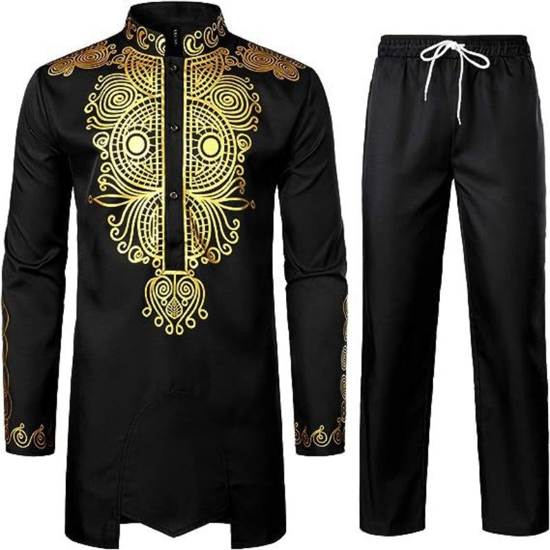 Men's African Suit Bronzing Top And Trousers 2-piece Set