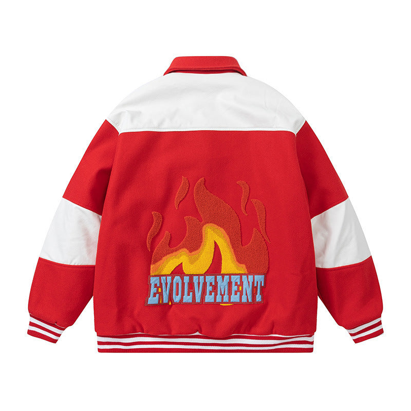 Embroidered Flame Letter Thick Baseball Uniform Coat