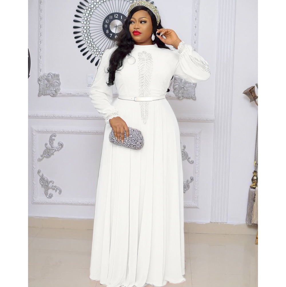 African Plus Size Long Sleeve Big Hem Chiffon Dress