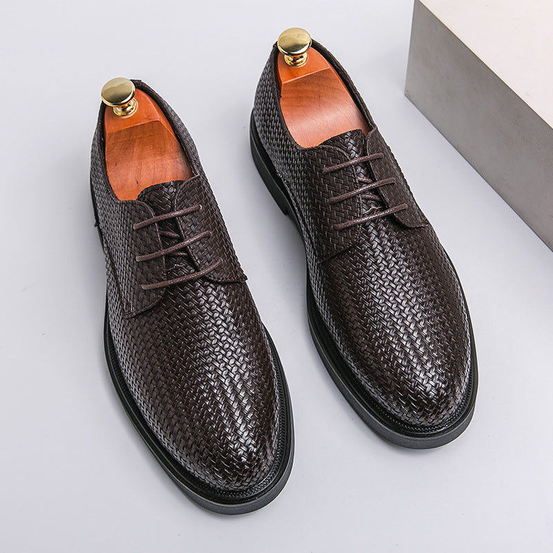 Chaussures en cuir tissé 3D grande taille pour hommes et jeunes, chaussures britanniques à plateforme