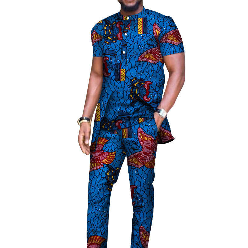 African Men's T-shirt And Pants Suit Cotton