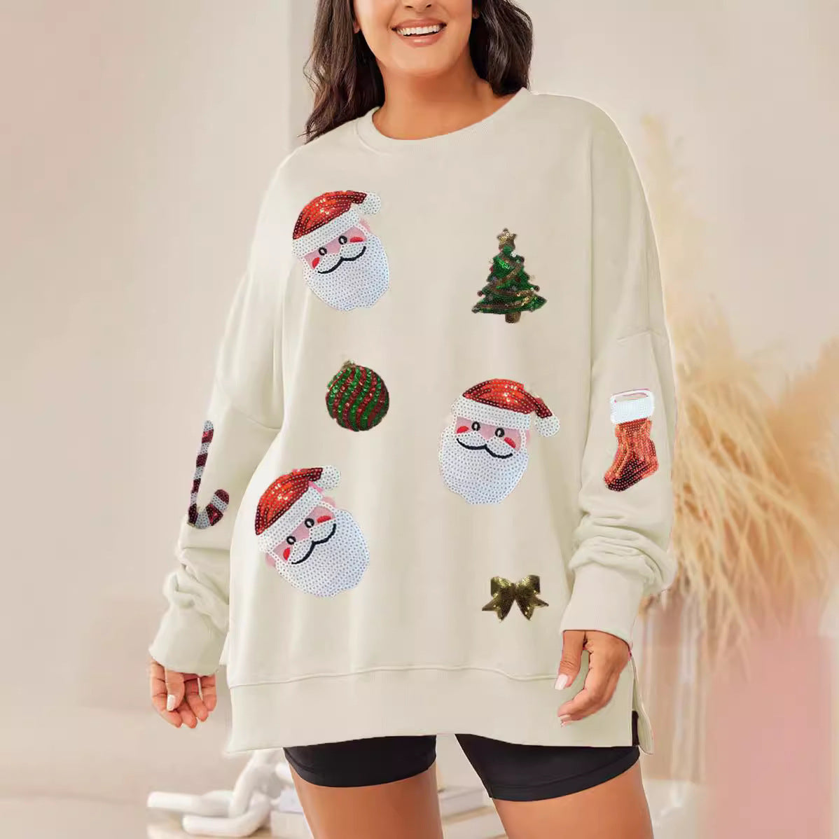 Women's Christmas Sequined Top Loose Casual Long Sleeves Sweater